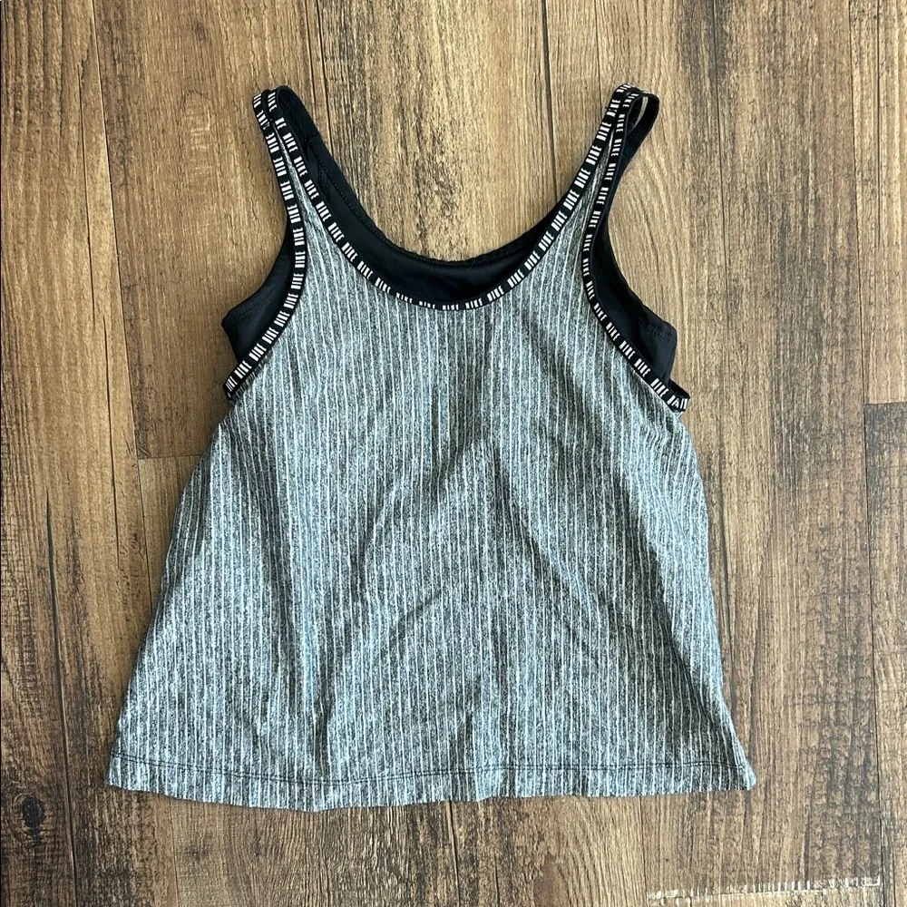 Nike Girl's Striped Black and Gray Tank Top